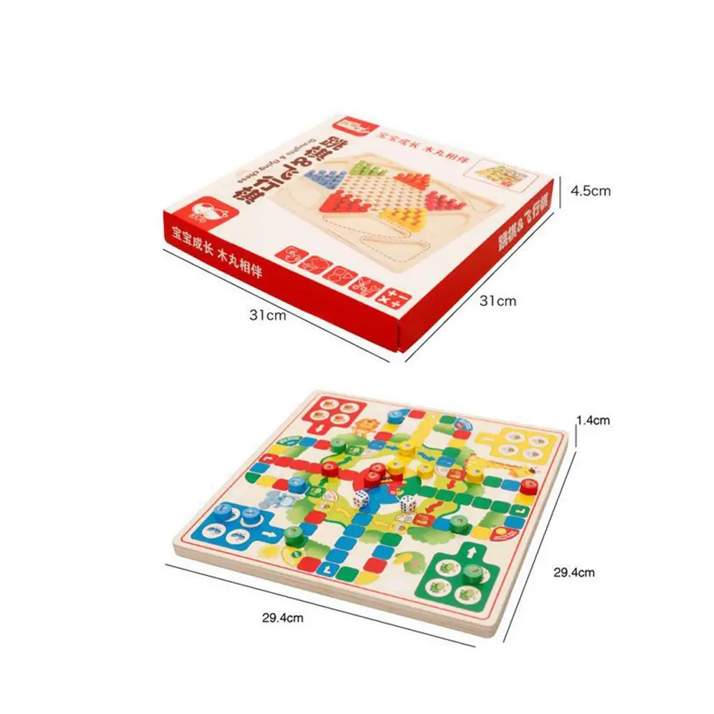 Colorful Chinese Checkers Board Flying Chess Wooden Ludo Game Set 2 in 1 | Math Toys