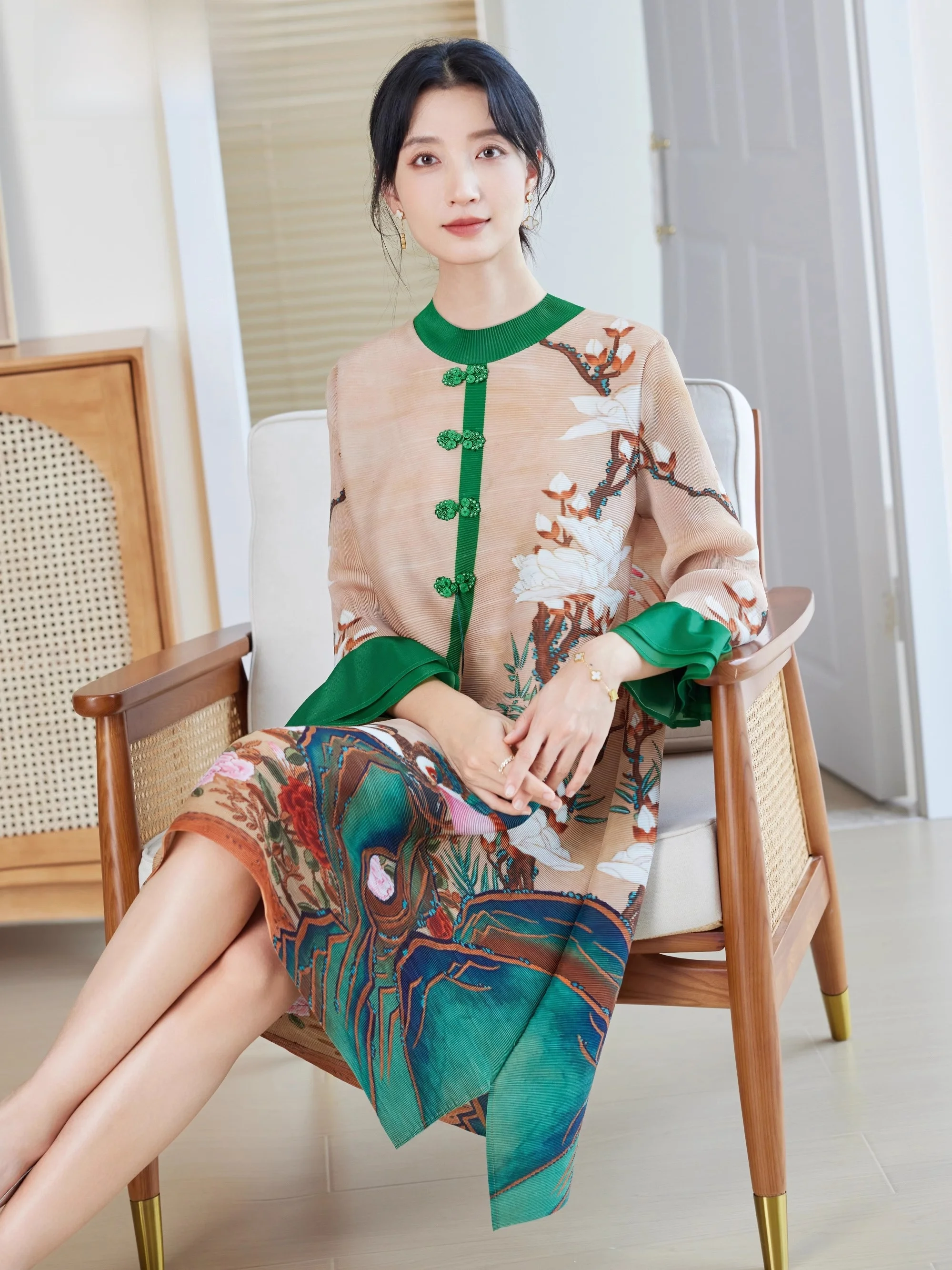 Новое китайское платье Sle осенняя одежда новинка 2024 национальное с пластинчатой