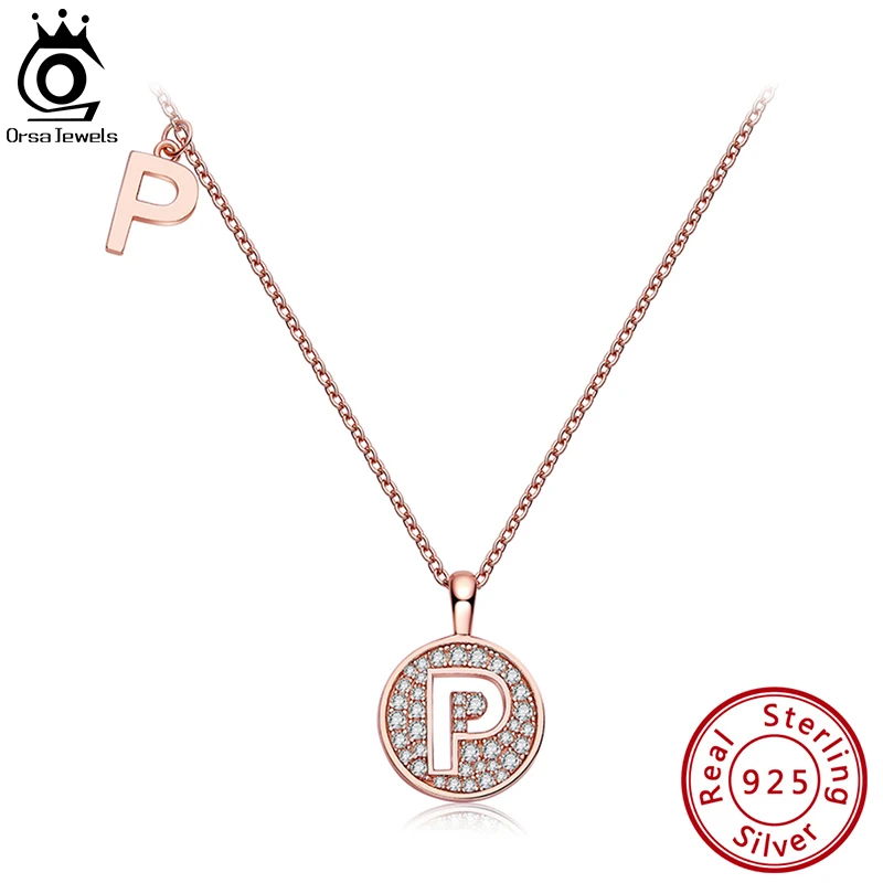 

ORSA JEWELS 14K Rose Gold Plated 925 Sterling Silver Moissanite Pave Initial A-Z Letters Pendant Necklace for Women Kids SMN50-P