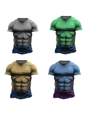 3D искусственный принт мышц, одежда для косплея в стиле комиксов, летняя повседневная спортивная футболка для фитнеса на открытом воздухе, быстросохнущая дышащая мужская футболка