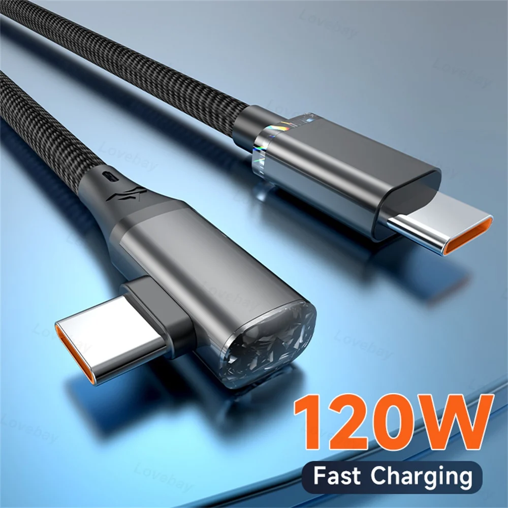 Кабель USB Type-C USLION кабель для быстрой зарядки с углом 90 ° и разъемом PD120W iPhone 15 Pro Max