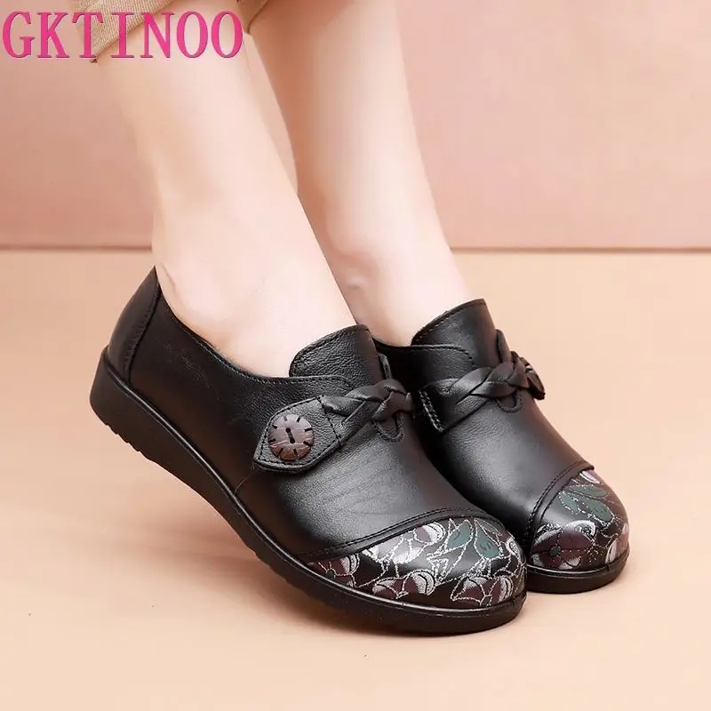 

GKTINOO New Woman Flats 2022 Autumn Genuine Leather Women Casual Shoes Soft Bottom Comfort Mom Shoes Loafers