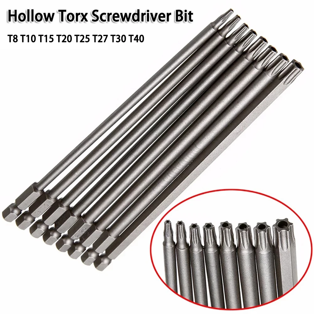 

7.78 Inch Hollow Torx Screwdriver Bit 200mm Hex Shank T8-T40 Screwdriver Head For Pneumatic/electric/rechargeable Screwdrivers