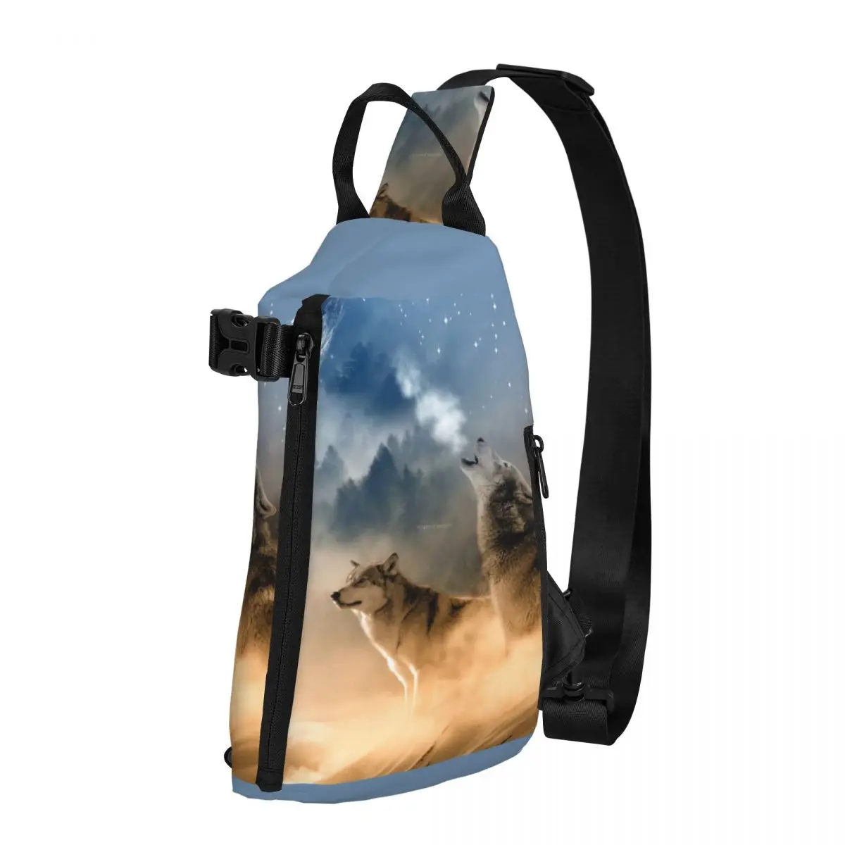 

Wolf Howling Shoulder Bags To The Moon Retro Chest Bag Boy Trekking Workout Sling Bag High School Print Crossbody Bags