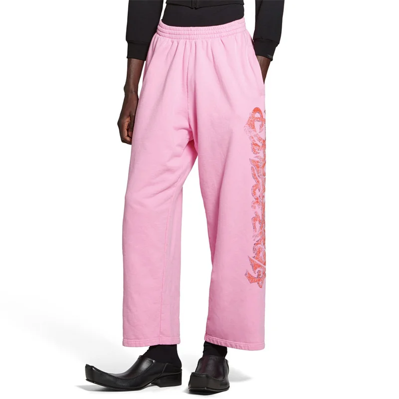 

Women's Pants 2023Autumn Korean Fashion Letter Printed Casual Pants Couple Style Elastic Straight Pants y2k Pure Cotton Trousers