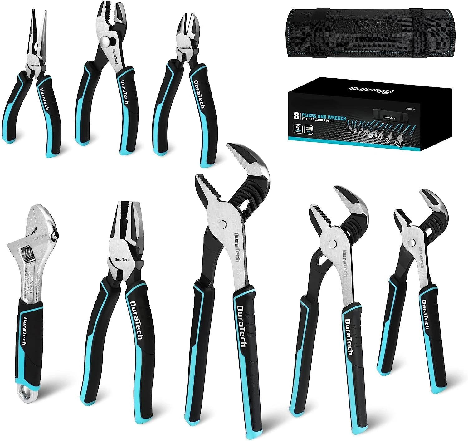 

8-Piece Pliers Set with Rolling Pouch, Premium Cr-V/Cr-Ni Construction, (12", 10", 8" Groove Joint Pliers, 8" Ad