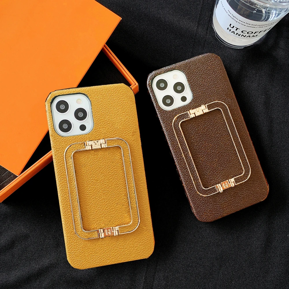 

Phone Cases for iPhone 13 Pro Max 12 11 XS XR Shell Luxury Designer Kickstand H Metal Square Hand Strap Fashion Men Women Cover