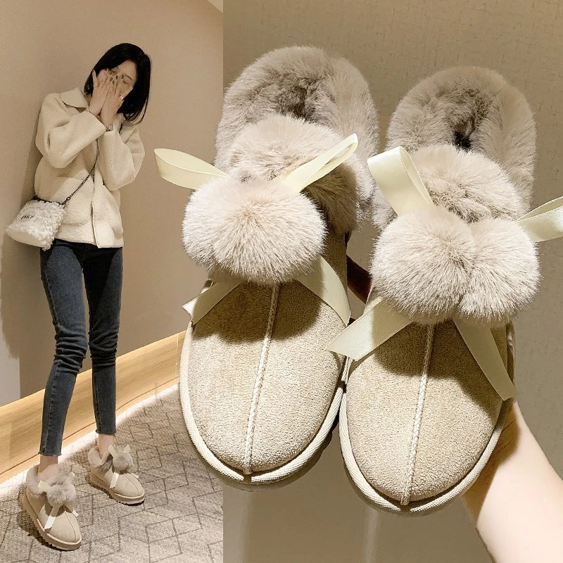 

Женские зимние ботильоны с круглым носком, плюшевые теплые женские зимние ботинки на плоской подошве, повседневная женская хлопковая обувь...