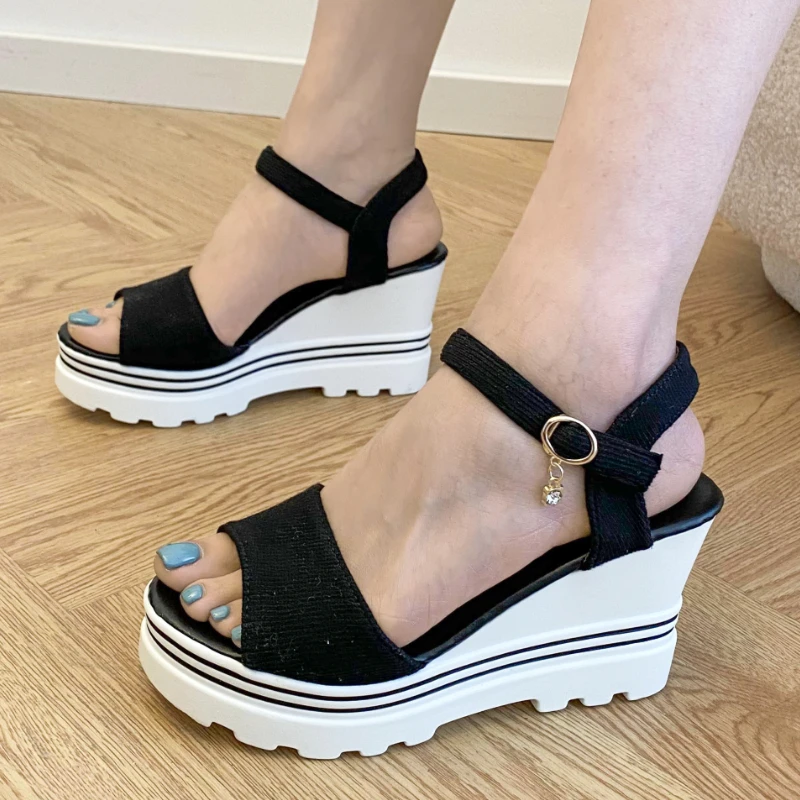 

New Fashion Wedge Women Shoes Casual Belt Buckle High Heel Shoes Fish Mouth Sandals 2020 Luxury Sandal Women Buty Damskie