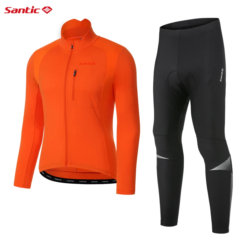 Santic мужской костюм для велоспорта зимние MTB куртки длинные штаны Флисовая теплая