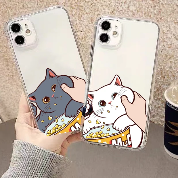 

Cute Cat Kitten For Apple iPhone 13 12 11 Pro Mini X XR XS Max SE 6 6S 7 8 Plus Clear Phone Case Shockproof Shell