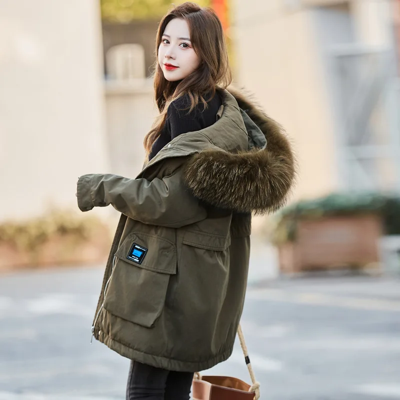 Black Green Down Cotton Coats Women New Slim Fashion Hooded Thicken Warm Parkas Padded Jacket Female Clothing Tops Office Lady