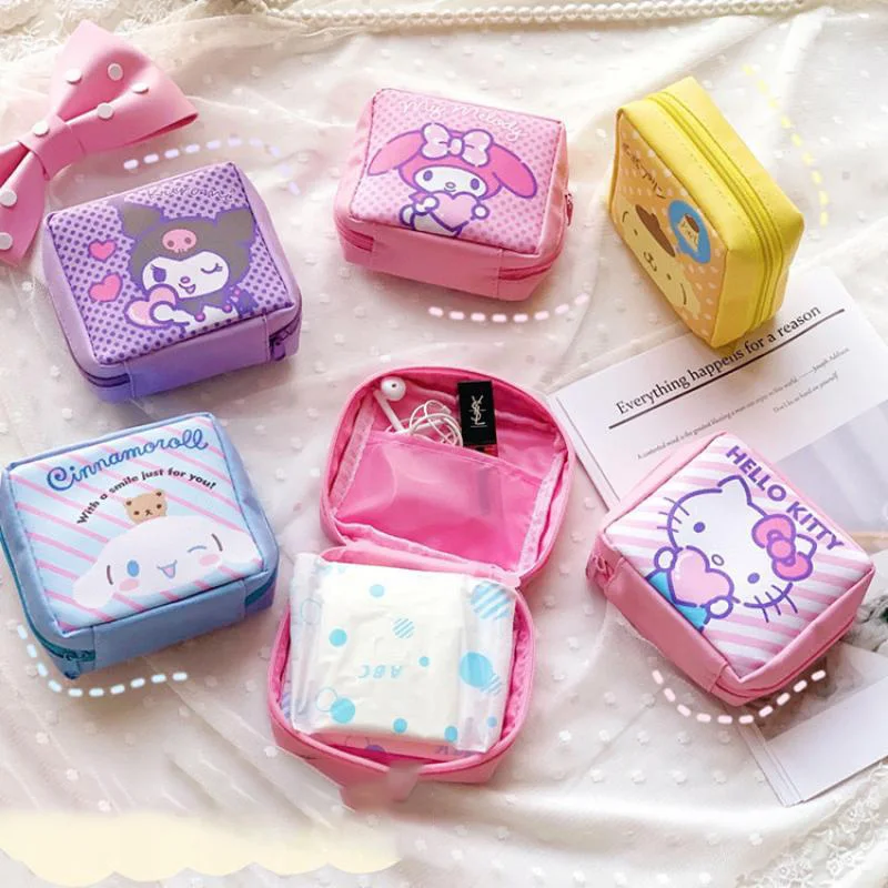 

Kawaii Sanrio Coin Purse Storage Bag Cute Hellokittys Kuromi Mymelody Cinnamoroll Cartoon Portable Sanitary Napkin Bag for Girls