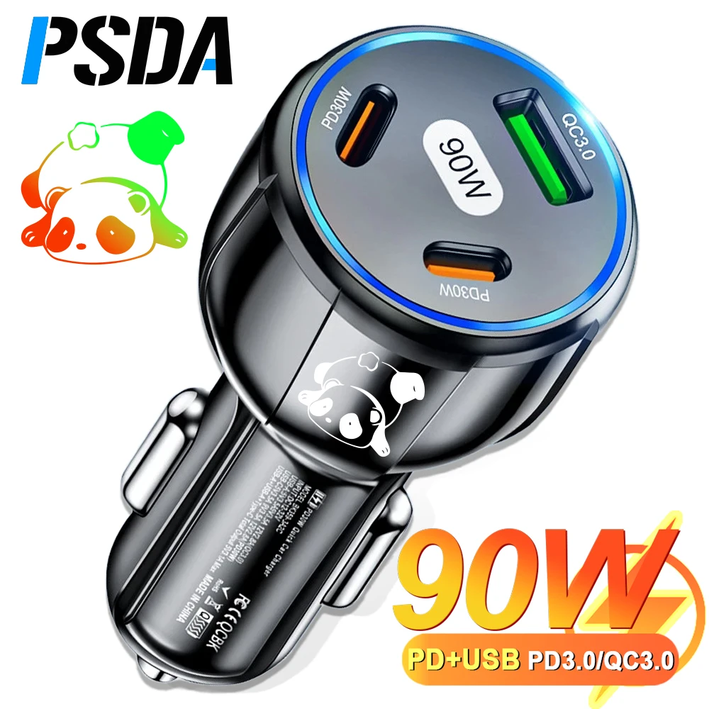 

PSDA 3D UV 90W Car Charger 2PD QC3.0 USB Car Phone Charging For Xiaomi Redmi Samsung Huawei iPhone 15 14 Car Chargers Adapter