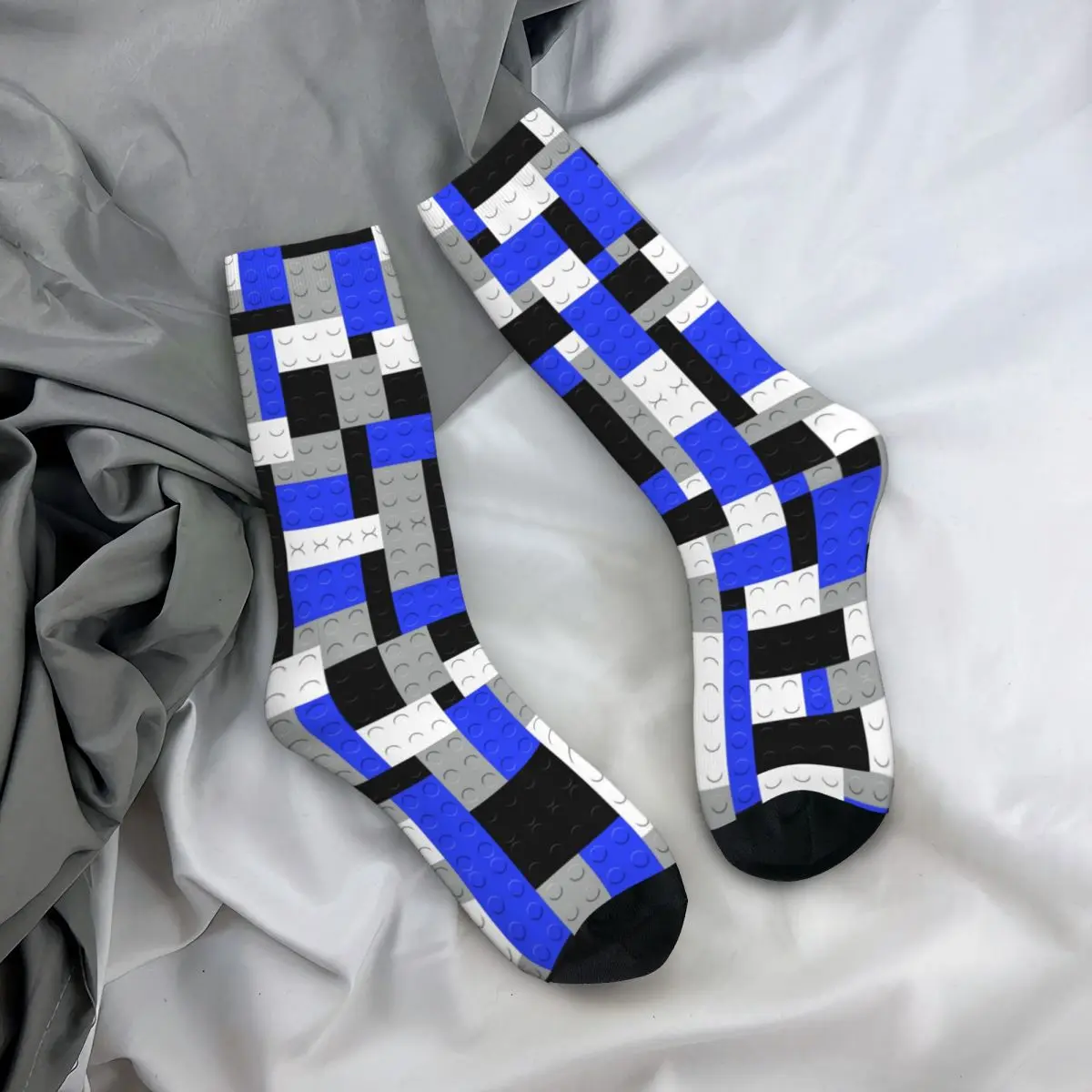 

Colorful Blue Building Blocks Bricks Master Builder Skateboard Socks Polyester Crew Socks for Women Men Breathable