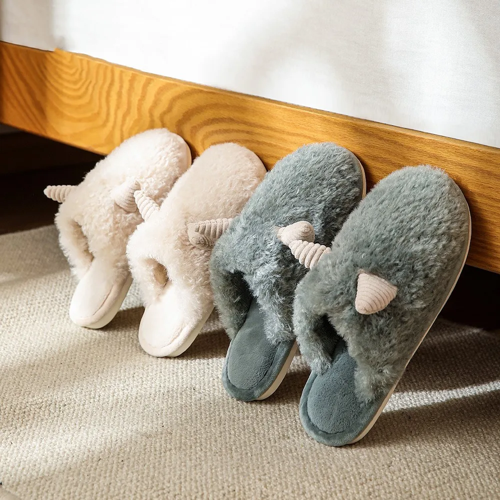 

Youpin Plush Cotton Slippers With Thick Soles Antiskid Cute Couple Cartoon Home Cotton Slippers Sweaty Breathable Slippers