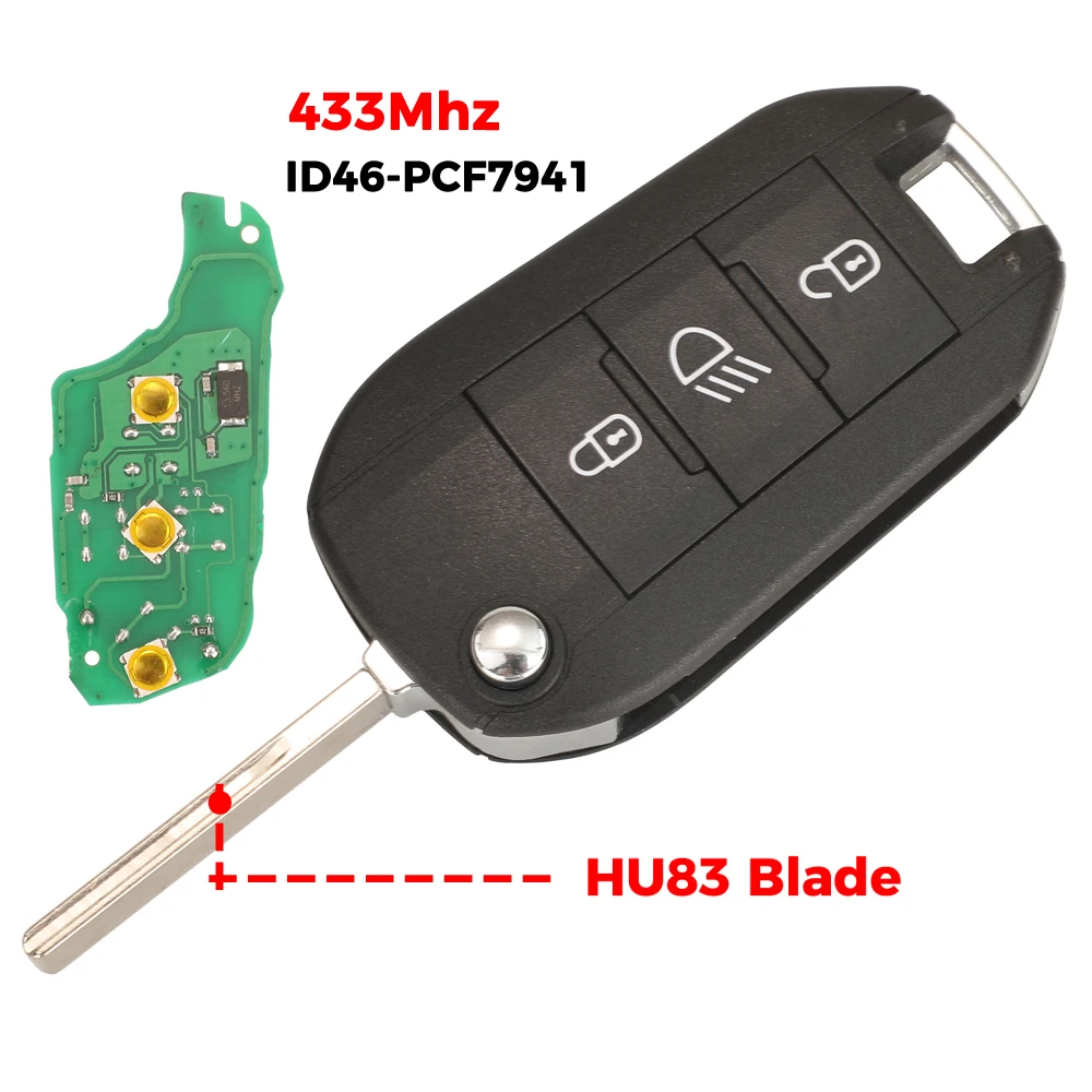 

Jingyuqin автомобильный ключ дистанционного управления для Peugeot 208 2008 301 308 508 5008 Citroen C-Elysee C4-Cactus 433,92 МГц ID46 PCF7941 чип