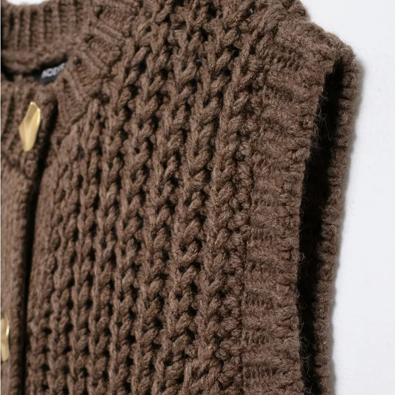 Свитер TRAF осенний коричневый свитер вязаный жилет Женский Укороченный кардиган