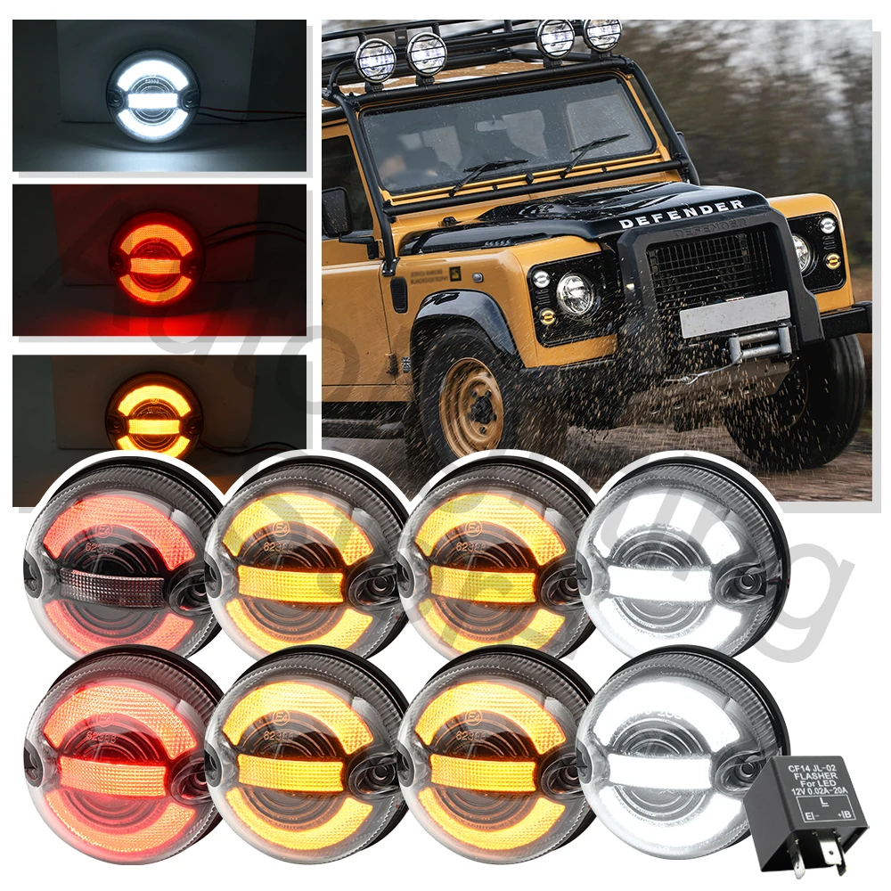 

8X LED 73mm Update kit For Land Rover Defender 90 110 130 1995-2006 Front & Rear turn signal lamp Tail Lamp/Reverse/parking lamp