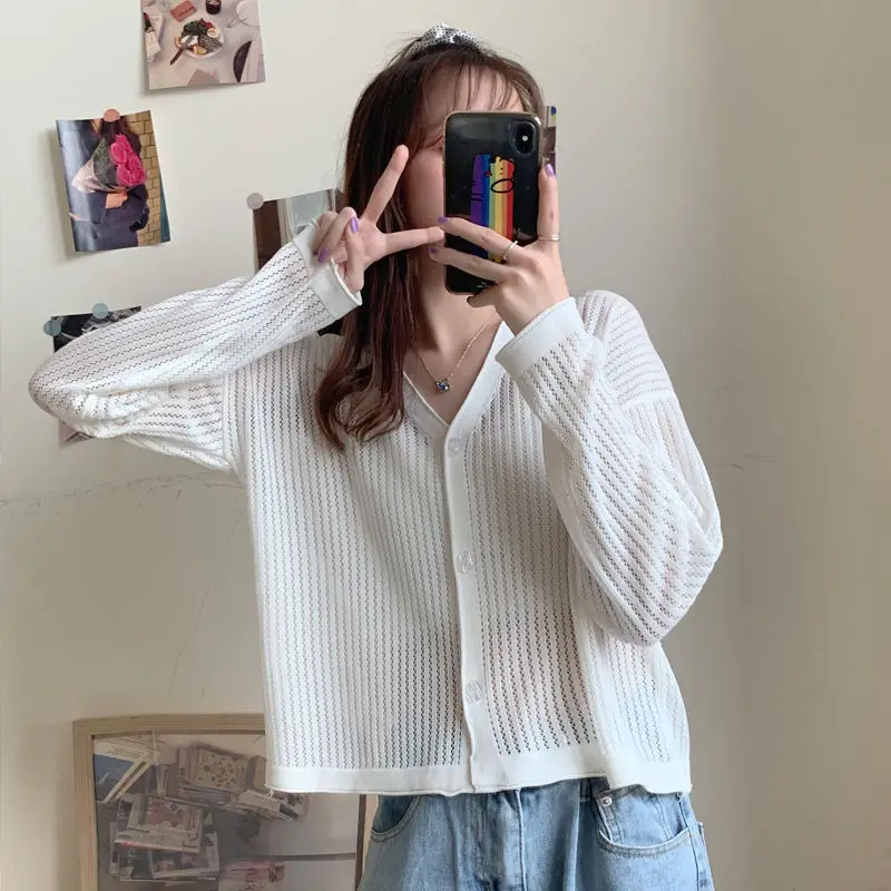 

All-Match Summer Spring Woman Solid Casual Knitted Cardigan Women's Loose Soft Coat Gentle Lovely Sun Protection Thin