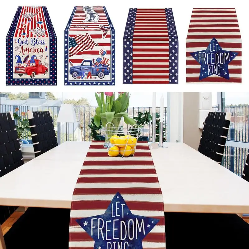

American Flag Table Runner Linen 4th Of July Table Runner Patriotic Memorial Day Decoration Independence Day Holiday Decoration