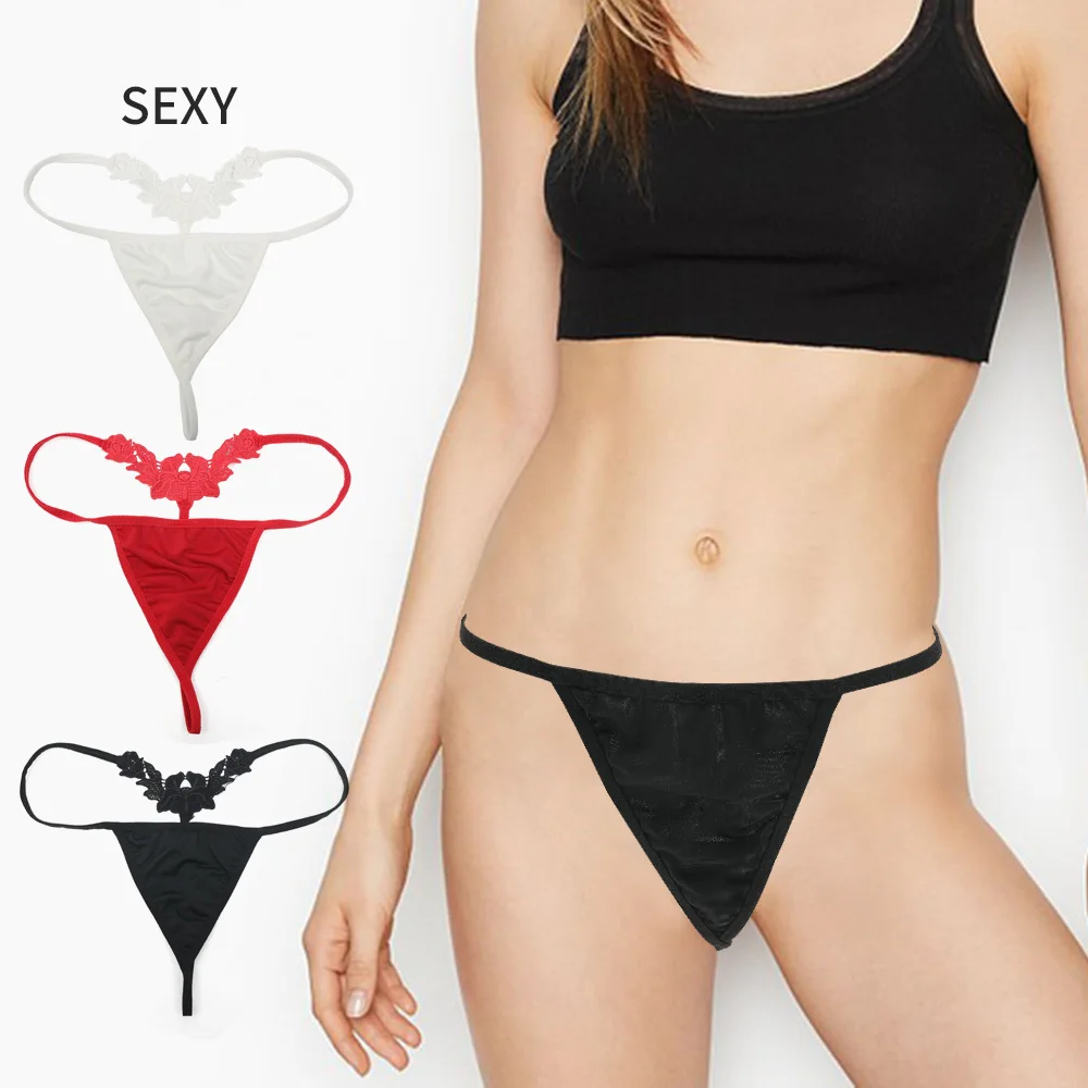 Стринги женские с цветочной вышивкой пикантное нижнее белье двойной тонкой