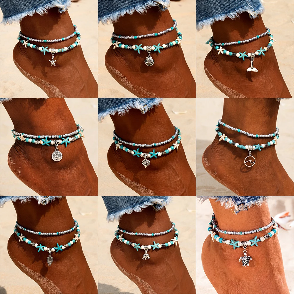 

LUOLER New Shell Starfish Conch Beads Anklets For Women Beach Anklet Bracelet Handmade Bohemian Foot Chain Sandals Boho Jewelry