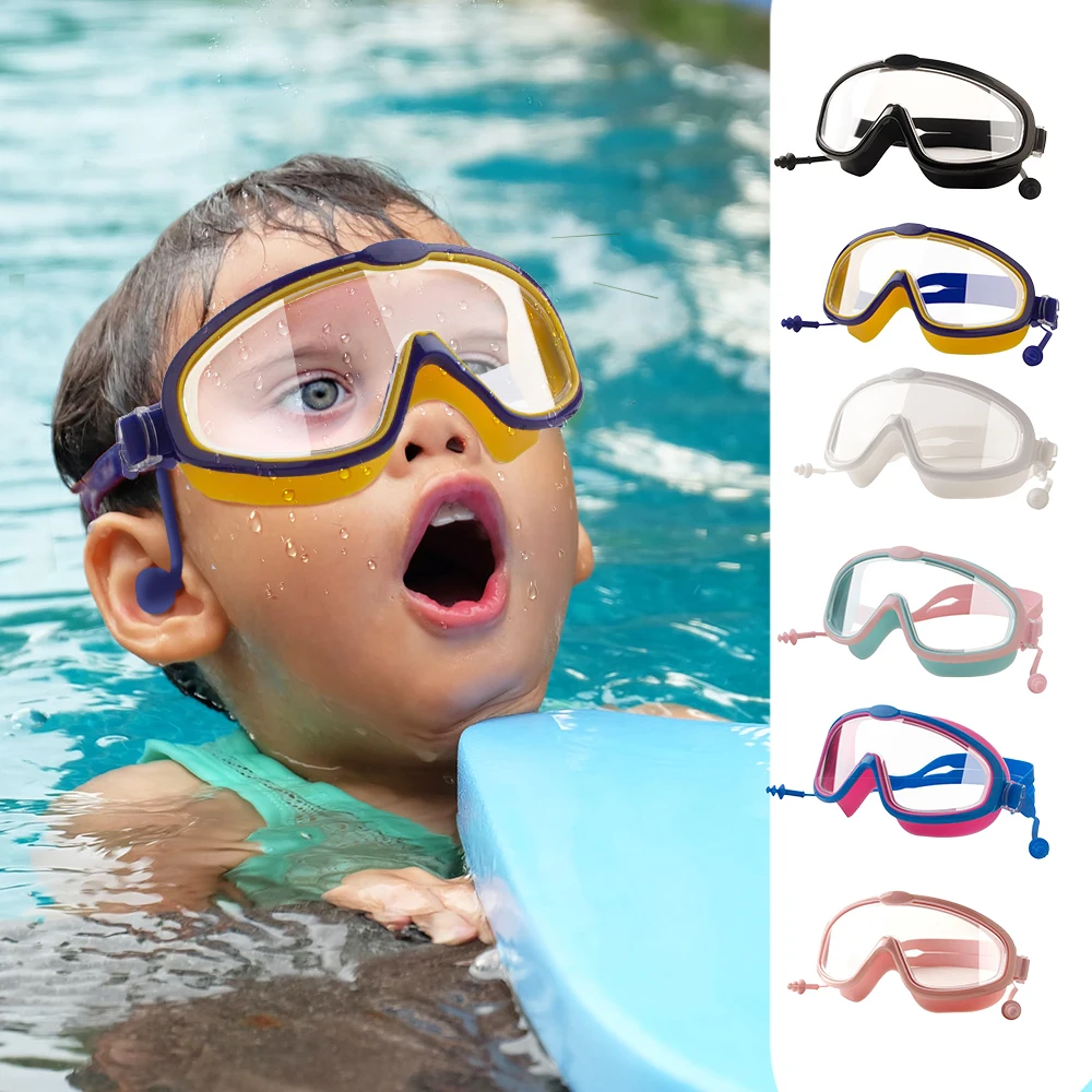 

Outdoor Swim Goggles Earplug 2 In 1 Set for Kids Anti-Fog UV Protection Swimming Glasses with Earplugs for 4-15 Years Children