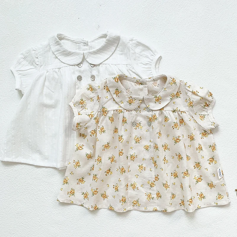 

Детская рубашка с кукольным воротником, Цветочная рубашка с коротким рукавом для девочек, летняя рубашка для маленьких девочек, детская одежда для девочек, рубашка