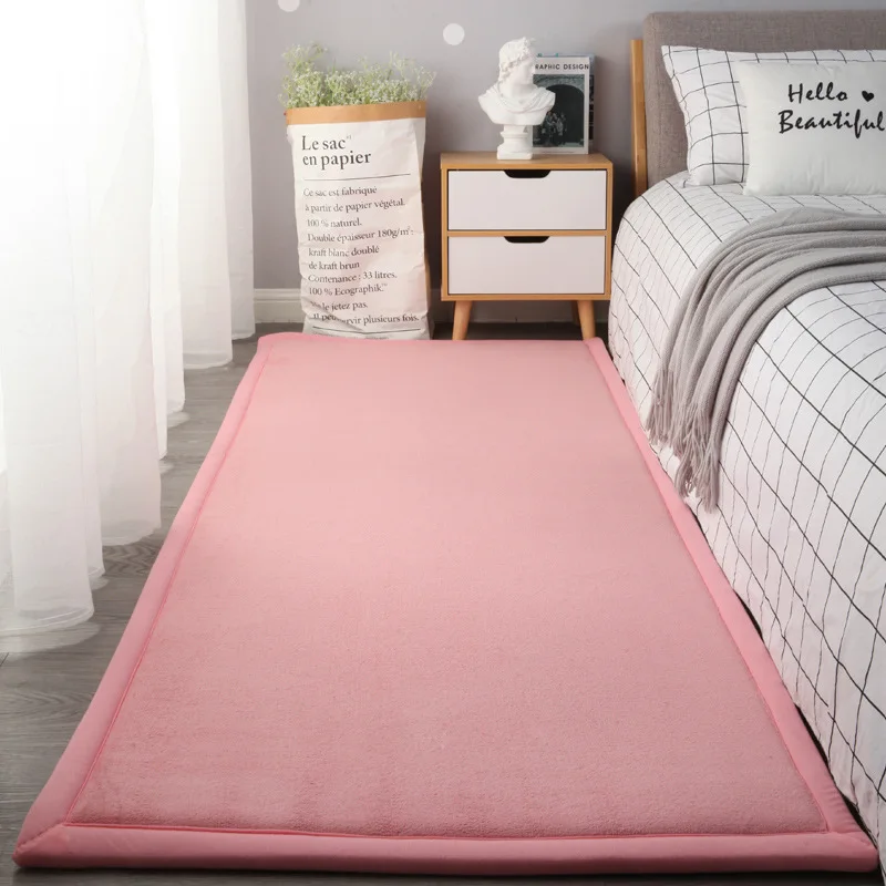 

Pink Coral Fleece Velvet Rug Japanese Tatami 20mm Thick Mats Bedroom Carpet Thickened Children Climbed Playmat Lvingroom Rug Pad