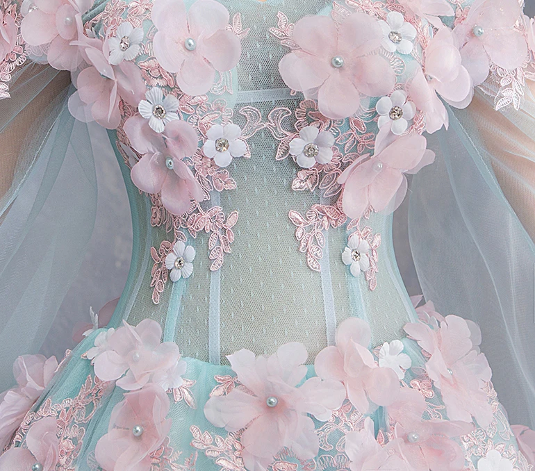 100% Настоящее небесно-голубое розовое шелковое платье с вышитыми цветами