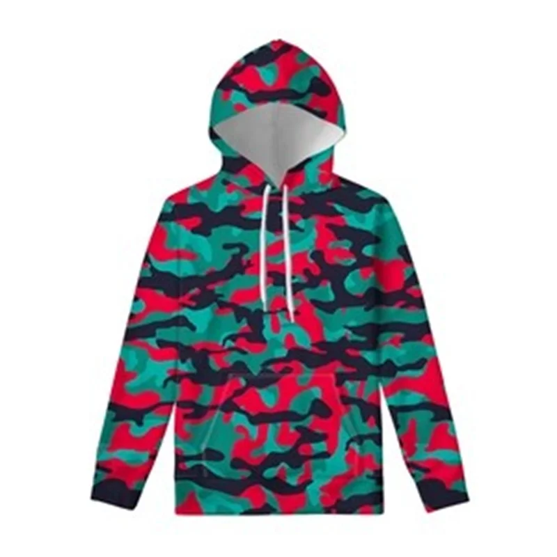 Флуоресцентный цвет Камуфляжный принт Толстовка для мужчин Уличная мужская