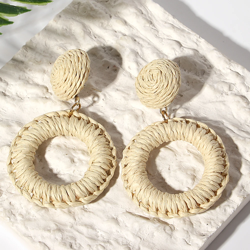 Женские плетеные серьги-подвески AENSOA круглые серьги из ротанга ручной работы в