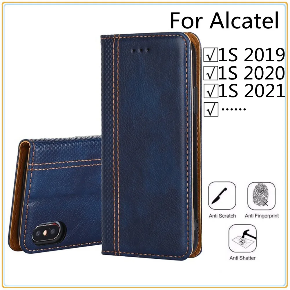 Фото Кожаный чехол с защитой от кражи для Alcatel 1S 2020 5028Y, чехол-книжка для Alcatel 1S 2021 6025D, чехол для телефона Alcatel 1S 2019 5024D, чехол №1