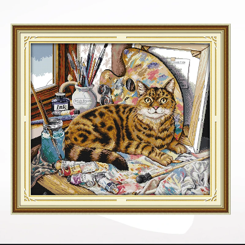 

Живопись маслом Кот мультяшная вышивка крестиком Гостиная Спальня подвесная картина, 11CT/14CT ручная вышивка