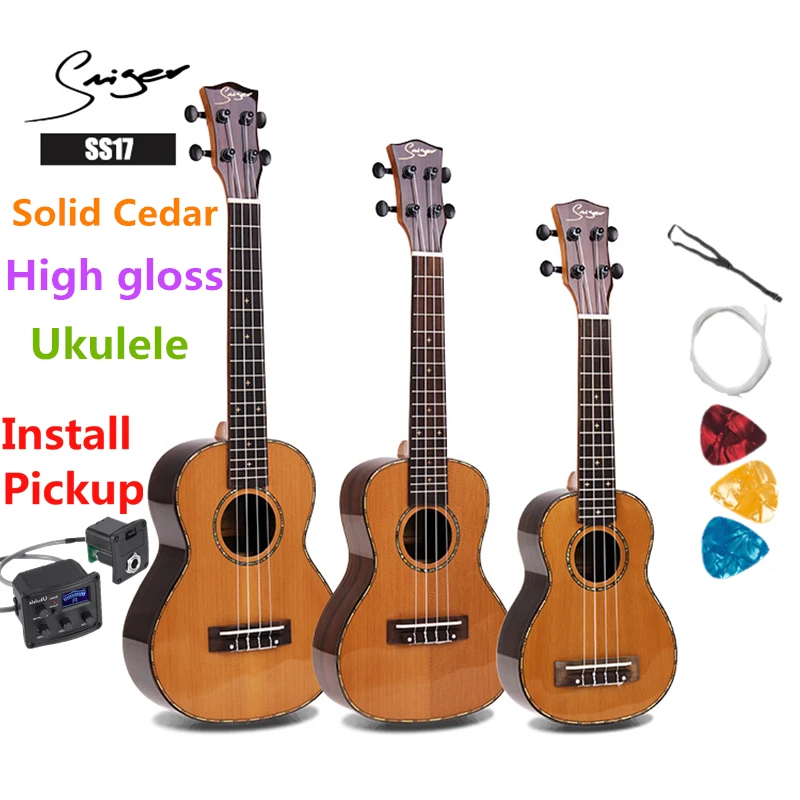 

Top Solid Cedar Ukulele 21 24 26 Inches Electric Soprano Concert Tenor Acoustic Guitar Guitarra 4 Strings Ukelele High-gloss