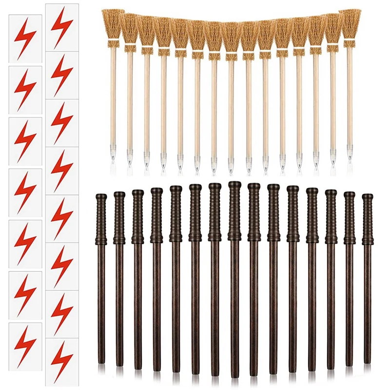 

90 Pcs Wand Pencils Wizard Party Supplies Include 30 Wooden Wand Pencils 30 Witch Broom Pencils 30 Flash Bolt Tattoos