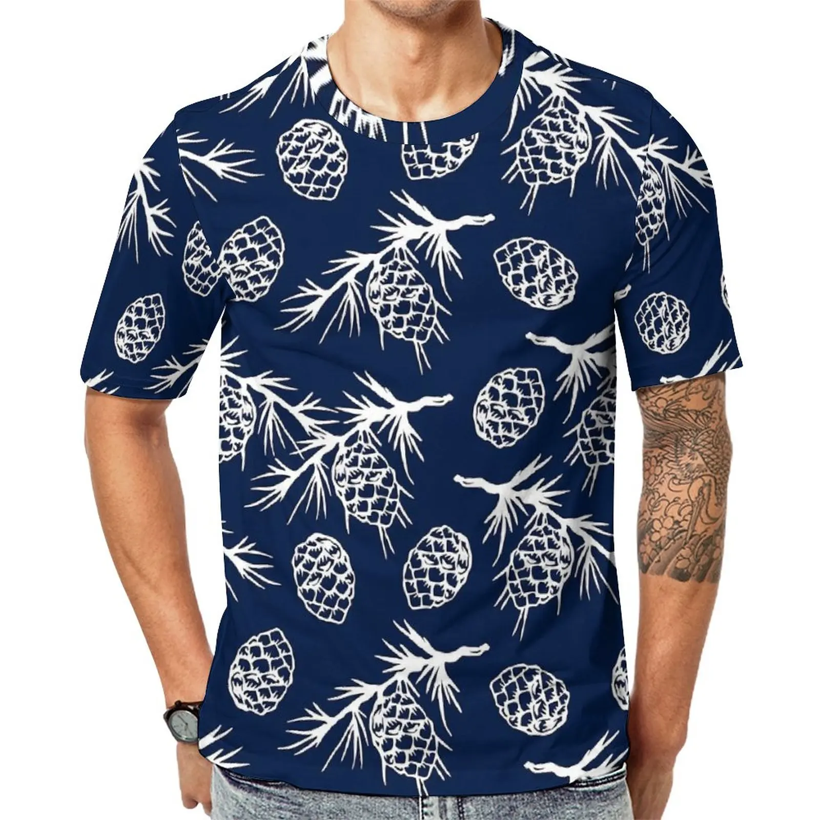 

White Pine Cones T-Shirt Couple Watercolor Plants Funny T-Shirts Summer Popular Tees Short Sleeve Pattern Oversize Clothes