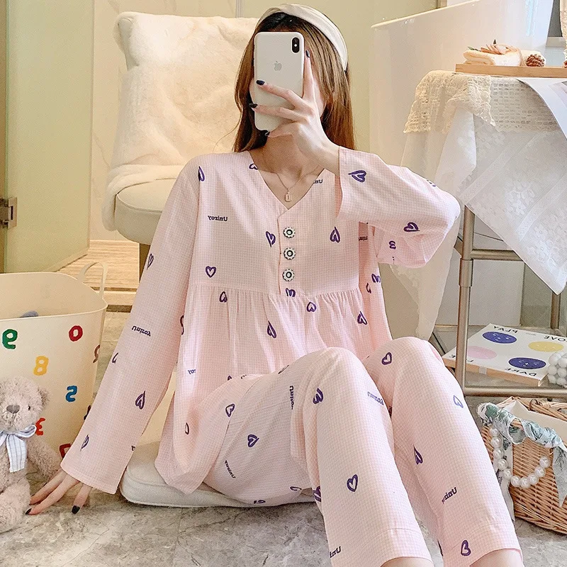 Long-sleeved Pajamas Women Spring/Autumn Thin Viscose Home Service Japanese Girls Can Wear Out Student Suit Autumn Clothes Sleep