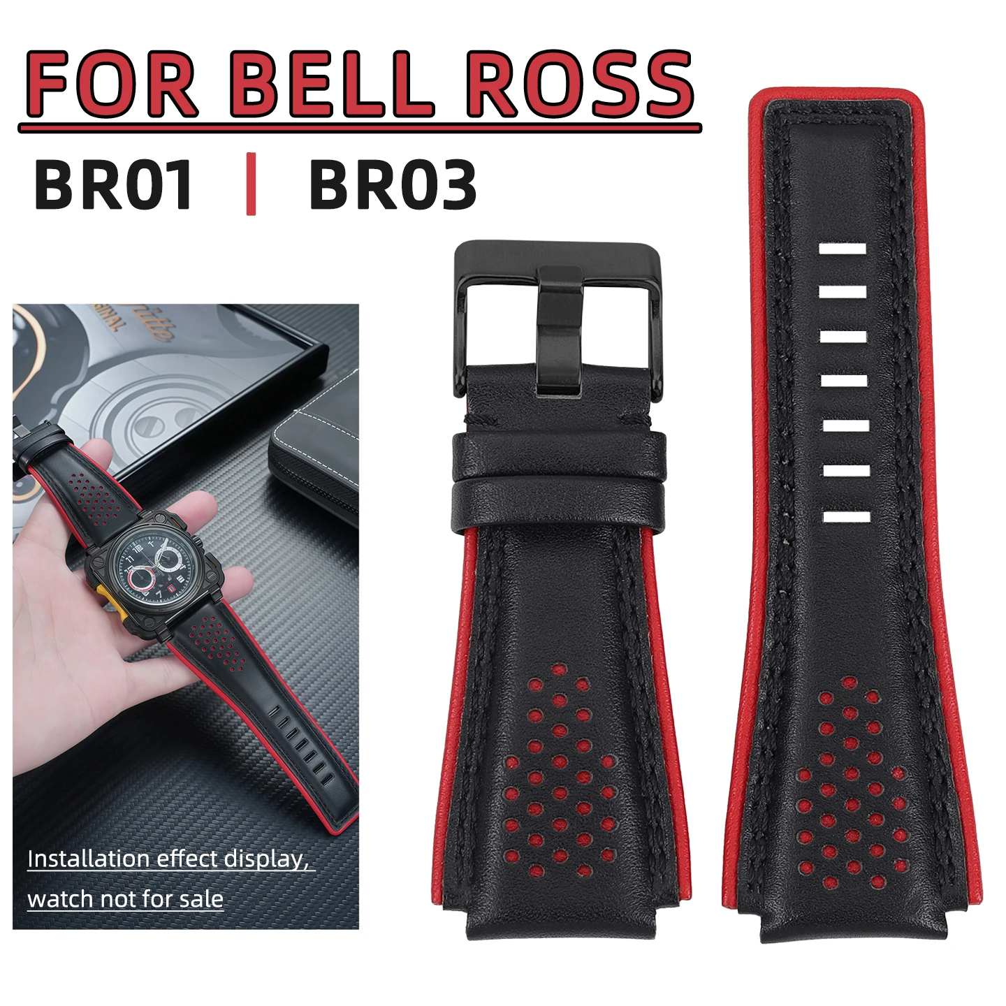 Фото Для Bell & Ross B&R BR-01 BR-03 ремешок высокого качества из натуральной кожи, мужской браслет, браслет 34*24 мм, выпуклый №1