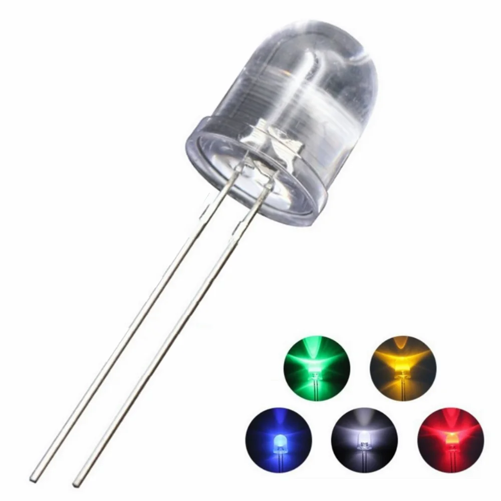 

50 Pcs 8mm LED Diode Kit Transparent Light Emitting Diodes White/Yellow/Green/Red/Blue Bulb Lamps for Science Project Experiment