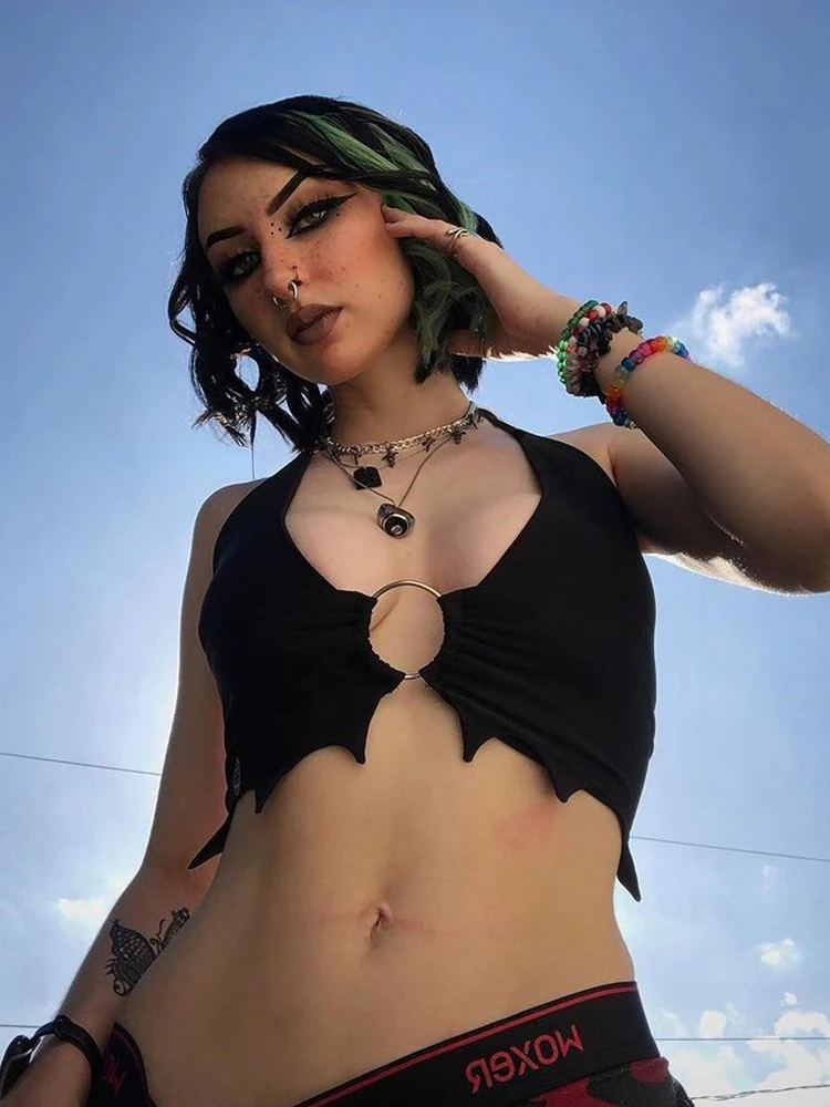 Женский винтажный пикантный топик Yangelo Mall, черный топик в форме летучей мыши, с открытой спиной Женский винтажный пикантный топик Yangelo Mall, черный топик в форме летучей мыши, с открытой спиной