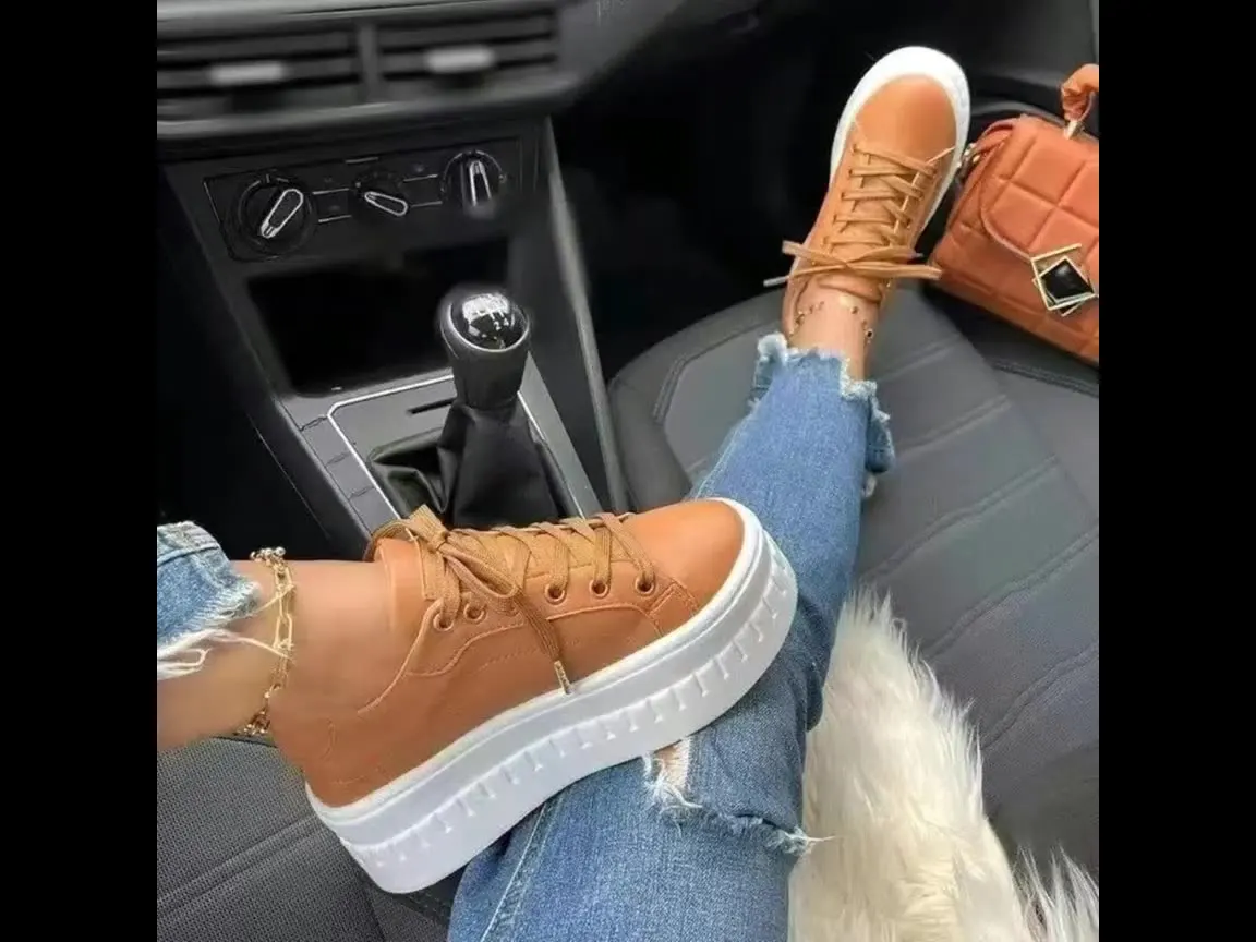 

Женская Повседневная Спортивная обувь на толстой подошве, новинка весны 2023, модная обувь на толстой подошве с круглым носком и шнуровкой