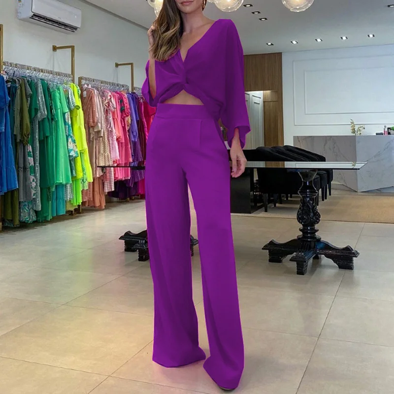 

Sexy Bra+Lace Up Top+Long Pants Women Three Piece Sets Fashion Solid Hollow Out Navel Suits Casual High Street Straight Outfits
