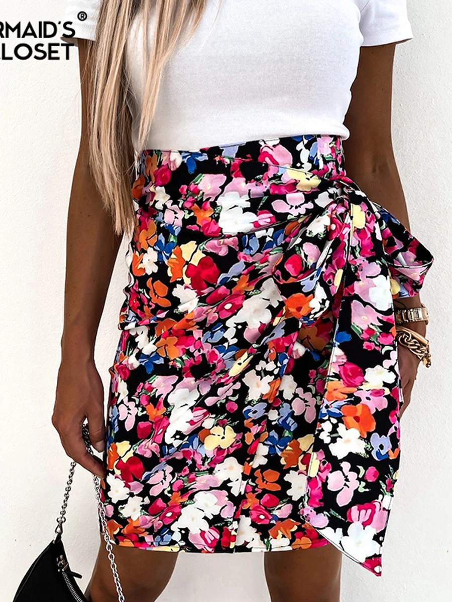 

Summer Boho High Waist Floral Wrap Skirt Women 2022 Casual Slim Mini Leopard Print Faldas Female Irregular Bodycon Short Skirts