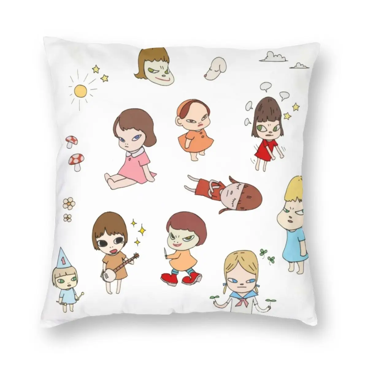 

All Caracter Yoshitomo Nara Pillowcase Printed Polyester Cushion Cover Decorative Throw Pillow Case Cover Home Zipper 45X45cm