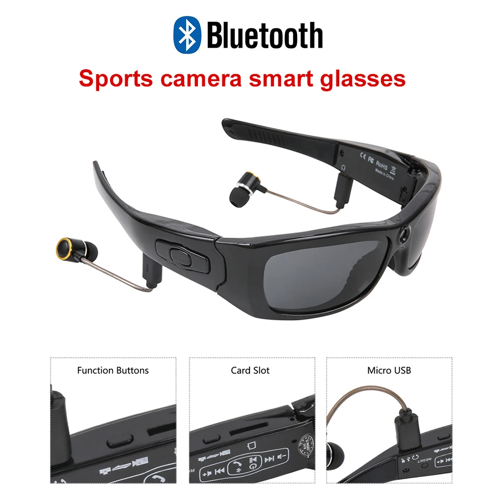 

Mini 1080P HD Glasses Camera Portable Multifunction MP3 / MP4 Camcorder Smart Bluetooth Music Sunglasses Sports Cam