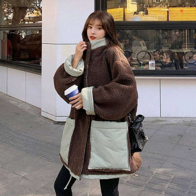 Both Sides Wear Lamb Wool Coat Women's Winter Padded Jacket 2021 Korean Version Loose Student Thickening Tooling Padded Jacket