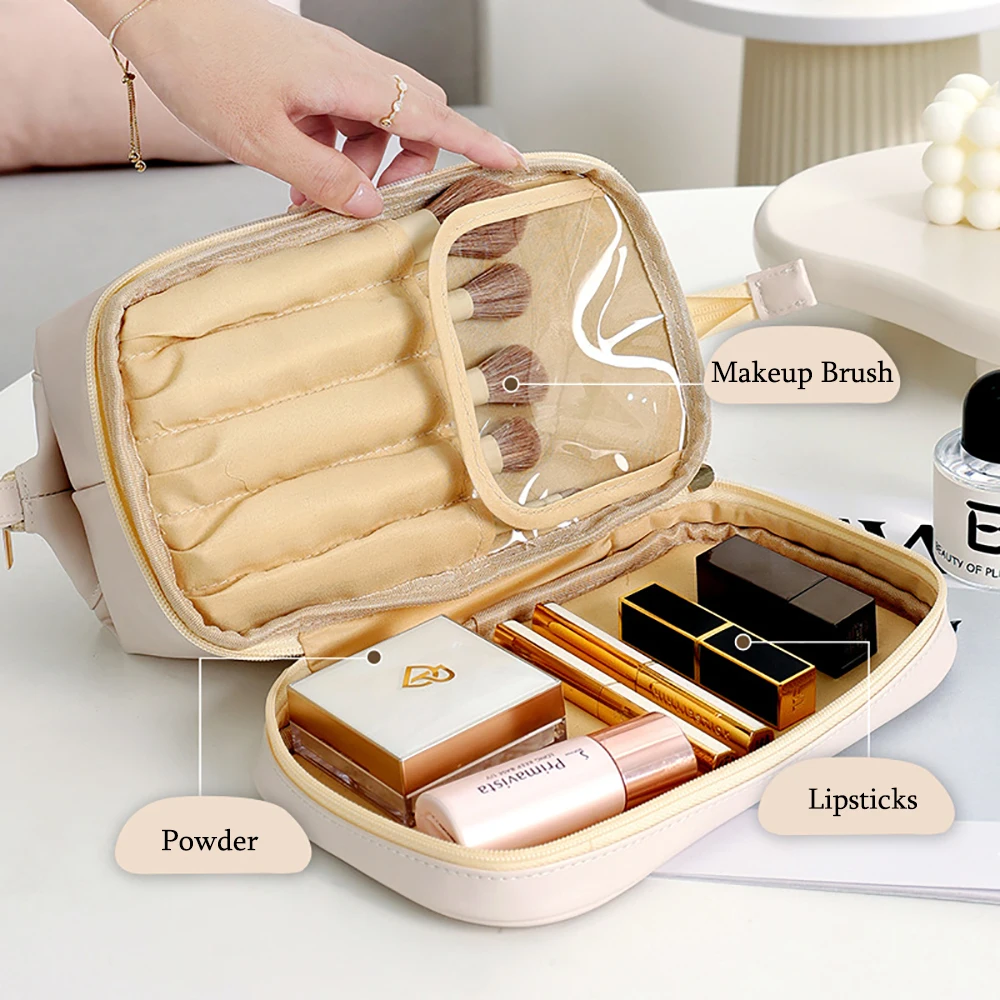 Large-capacity Makeup Bag PU Leather Portable Travel Wash Cosmetic Bag Toiletries Organizer Female Storage Handheld Box 2023 New