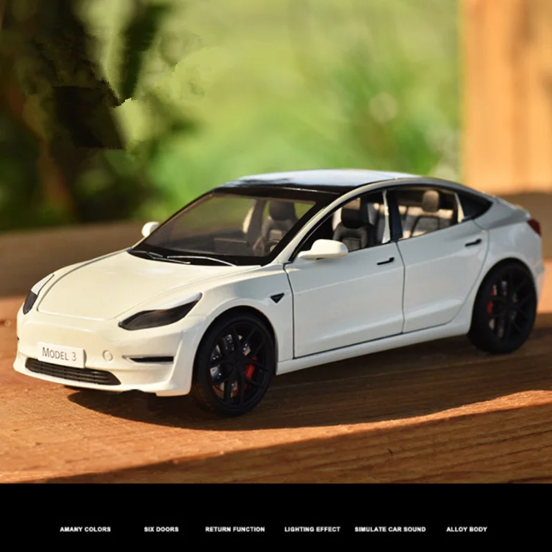 

1:24 Tesla Model 3 Model Y Alloy Car Model Diecast Metal Toy Vehicles Car Model Simulation Sound and Light Collection Kids Gifts